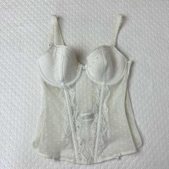 VTG Lingerie Luxury US 34 C Intimates White Lace Gartier Longline Corset Bustier - Picture 15 of 15